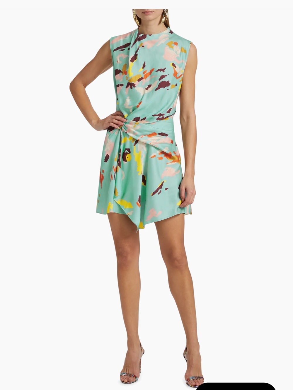 A.L.C. Aqua Multicolor Abstract Twist-Front Midi Dress